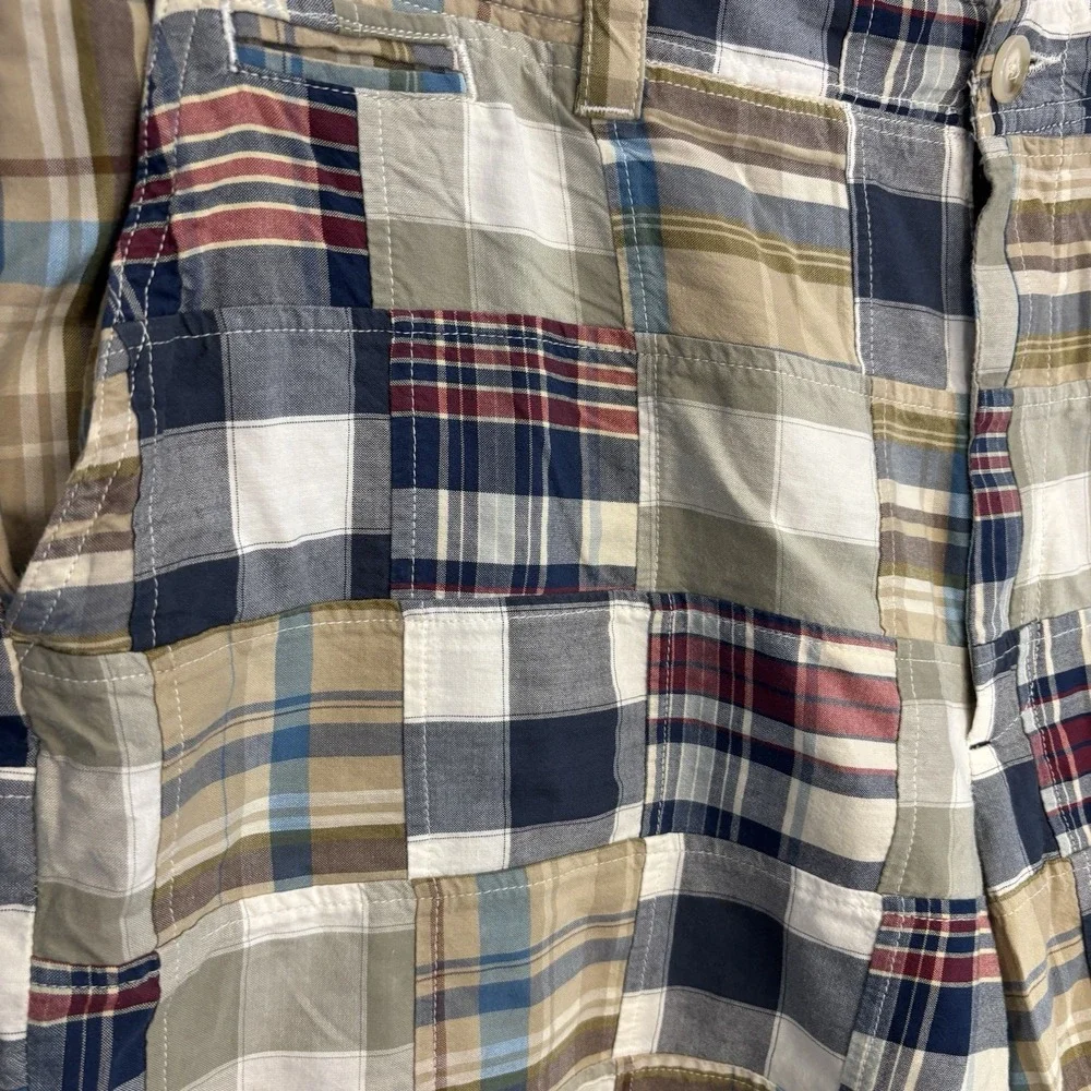 LL Bean Shorts Mens 40W Blue Plaid Madras‎ Patchwork Chino 9